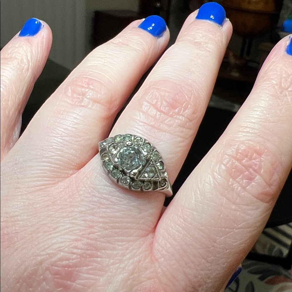 Antique Art Deco Uncas Signed Paste Diamond Sterling Silver Ring - Picture 4 of 10
